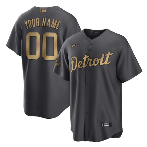 Men's Detroit Tigers Active Player Custom 2022 All-star Charcoal Cool Base Stitched Jersey